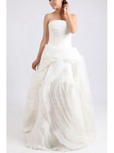 Organza Strapless Floor Length Ball Gown Wedding Dress with Crystal