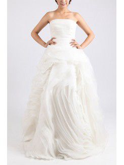 Organza Strapless Floor Length Ball Gown Wedding Dress with Crystal