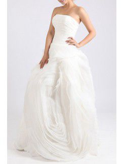 Organza Strapless Floor Length Ball Gown Wedding Dress with Crystal