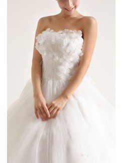 Organza Strapless Floor Length Ball Gown Wedding Dress with Pearls