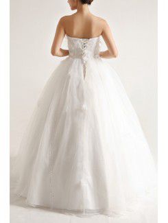 Organza Strapless Floor Length Ball Gown Wedding Dress with Pearls