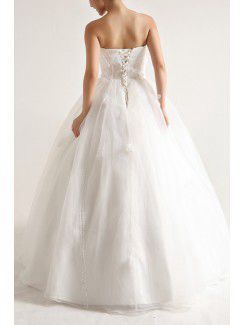 Organza Strapless Floor Length Ball Gown Wedding Dress with Pearls