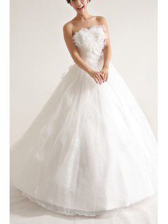 Organza Strapless Floor Length Ball Gown Wedding Dress with Pearls