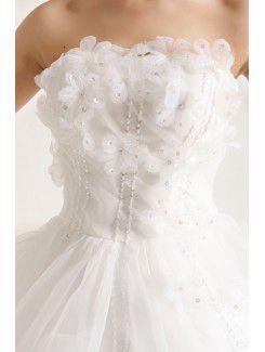 Organza Strapless Floor Length Ball Gown Wedding Dress with Pearls