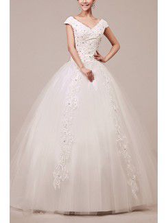 Organza Halter Sweep Train Ball Gown Wedding Dress with Crystal