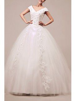 Organza Halter Sweep Train Ball Gown Wedding Dress with Crystal