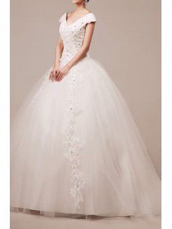 Organza Halter Sweep Train Ball Gown Wedding Dress with Crystal