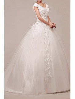 Organza Halter Sweep Train Ball Gown Wedding Dress with Crystal