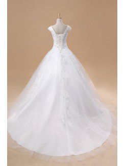 Organza Halter Sweep Train Ball Gown Wedding Dress with Crystal