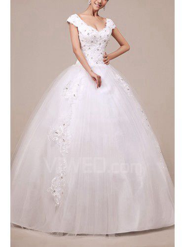 Organza cabestro piso-longitud del vestido de bola del vestido de boda con el cristal