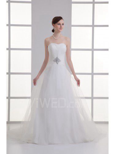 Satin and Net Sweetheart A-line Floor Length Embroidered Wedding Dress