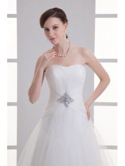 Satin and Net Sweetheart A-line Floor Length Embroidered Wedding Dress