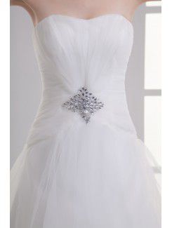 Satin and Net Sweetheart A-line Floor Length Embroidered Wedding Dress