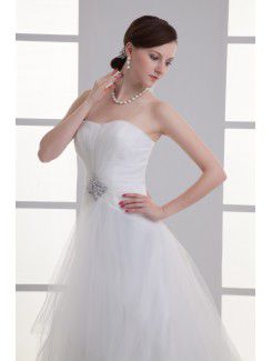 Satin and Net Sweetheart A-line Floor Length Embroidered Wedding Dress