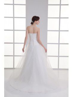 Satin and Net Sweetheart A-line Floor Length Embroidered Wedding Dress