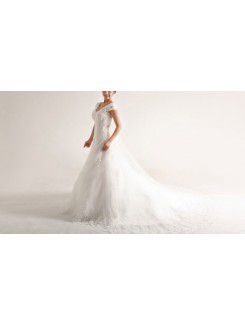 Organza V-neck Chapel Train A-line Wedding Dress with Sequins