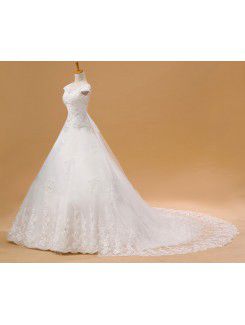 Organza V-neck Chapel Train A-line Wedding Dress with Sequins