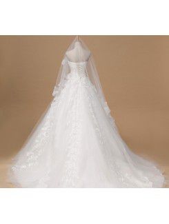 Net and Satin Straps Chapel Train A-line Wedding Dress with Sequins