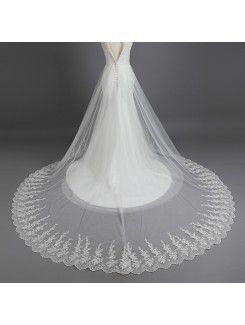 Lace High Collar Cathedral Train Mermaid Wedding Dress with Pearls