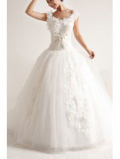 Organza Scoop Cathedral Train Ball Gown Wedding Dress with Pearls