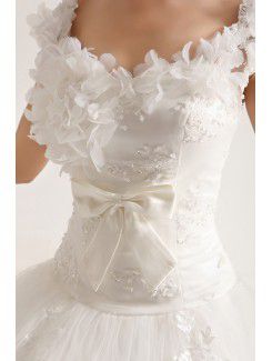 Organza Scoop Cathedral Train Ball Gown Wedding Dress with Pearls