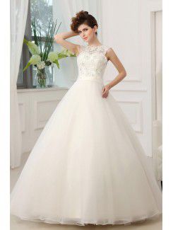 Lace Jewel Floor Length Ball Gown Wedding Dress with Crystal