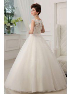 Lace Jewel Floor Length Ball Gown Wedding Dress with Crystal