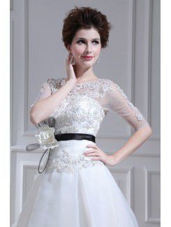 Lace Strapless Chapel Train Ball Gown Wedding Dress with Sequins