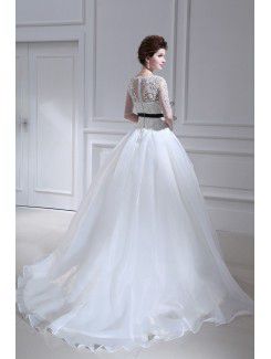 Lace Strapless Chapel Train Ball Gown Wedding Dress with Sequins