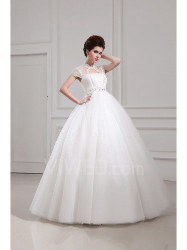 Bijou longueur de plancher de bal robe de mariée robe net et satin avec cristal