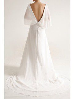 Chiffon V-neck Chapel Train A-line Wedding Dress with Pearls