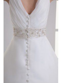 Organza V-Neckline A-line Floor Length Sash Wedding Dress