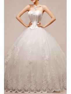 Net and Satin Sweetheart Floor Length Ball Gown Wedding Dress