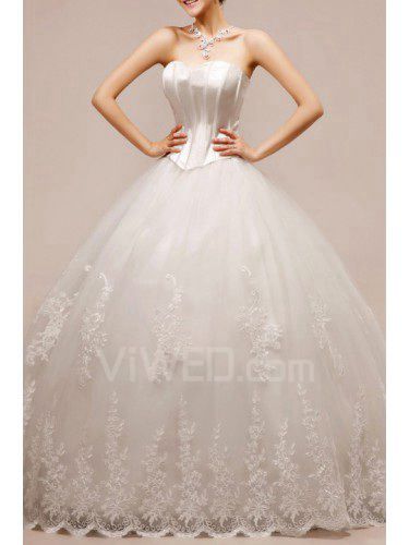 Net and Satin Sweetheart Floor Length Ball Gown Wedding Dress