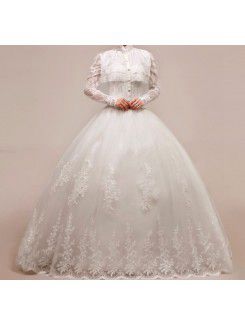 Net and Satin Sweetheart Floor Length Ball Gown Wedding Dress