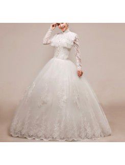 Net and Satin Sweetheart Floor Length Ball Gown Wedding Dress