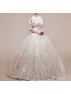 Net and Satin Sweetheart Floor Length Ball Gown Wedding Dress