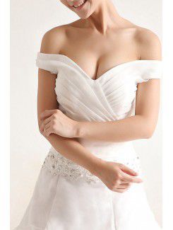 Organza Off-the-Shoulder Chapel Train Ball Gown Wedding Dress with Sequins