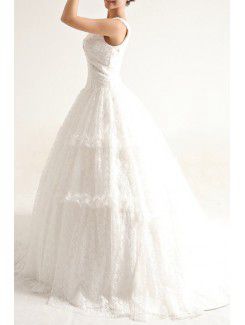 Lace V-neck Sweep Train Ball Gown Wedding Dress