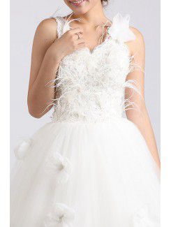 Net and Satin V-neck Chapel Train Ball Gown Wedding Dress