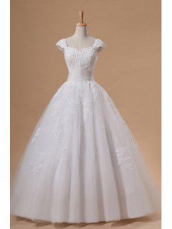 Net and Satin Off-the-Shoulder Cathedral Train Ball Gown Wedding Dress with Beading