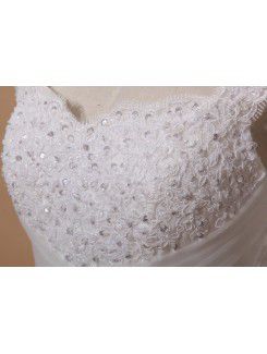 Net and Satin Off-the-Shoulder Cathedral Train Ball Gown Wedding Dress with Beading