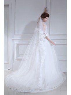 Organza Strapless Chapel Train Ball Gown Wedding Dress with Crystal