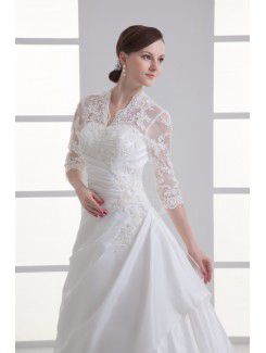 Satin Strapless A-line Sweep train Gathered Ruched Wedding Dress with Jacket