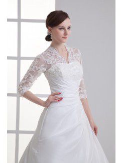 Satin Strapless A-line Sweep train Gathered Ruched Wedding Dress with Jacket