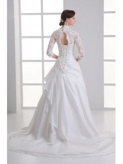 Satin Strapless A-line Sweep train Gathered Ruched Wedding Dress with Jacket