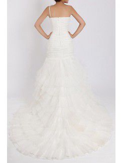 Organza One Shoulder Chapel Train Mermaid Wedding Dress