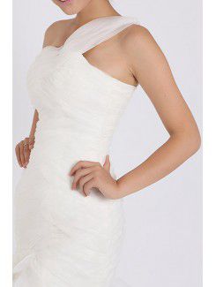 Organza One Shoulder Chapel Train Mermaid Wedding Dress