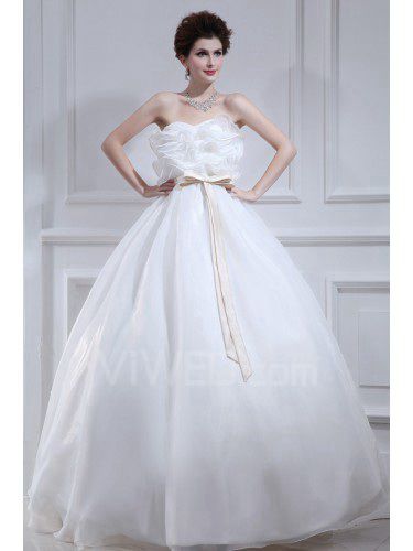 Organza Strapless Floor Length Ball Gown Wedding Dress