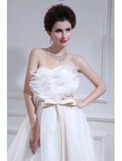 Organza Strapless Floor Length Ball Gown Wedding Dress